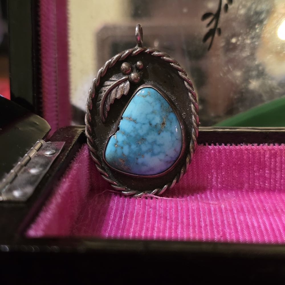 Taxco Vtg Turquoise Stone Pendant - Picture 4 of 5